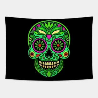 Neon Green Mexican Sugar Skull Tapestry