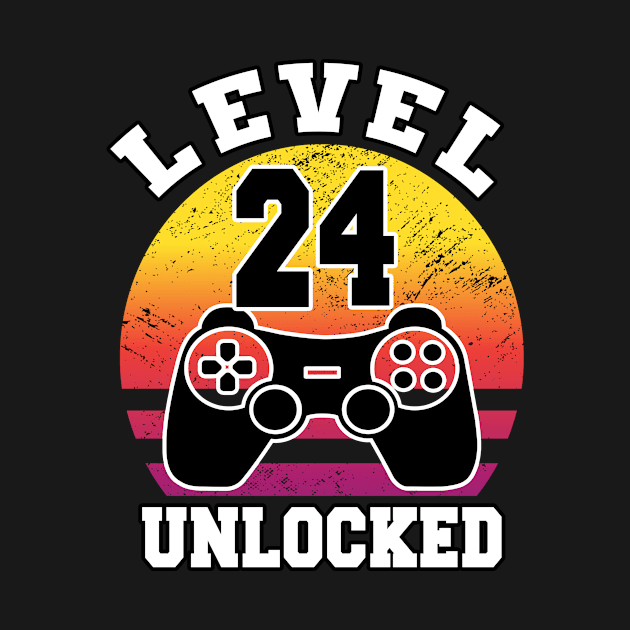 level 24 unlocked 24 Years Old retro 80s 24th Birthday gamer by FunnyUSATees