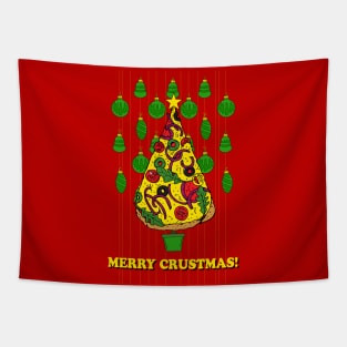 Merry Crustmas Pizza Christmas Tree Tapestry