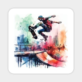Kid riding a skateboard on a jump Magnet