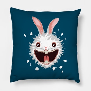 Crazy cute White rabbit smiling face Pillow