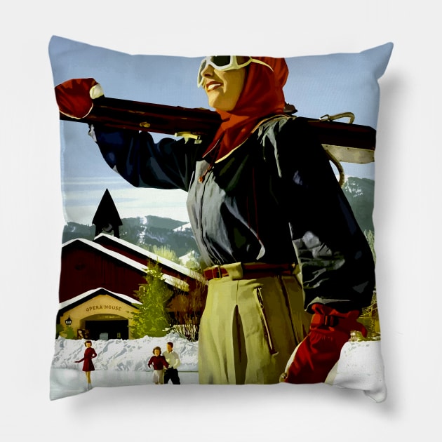 Sun Valley Idaho - Vintage Travel Pillow by Culturio