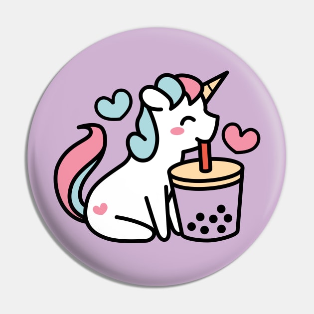 Cute Unicorn Sipping Bubble Tea - Kawaii Taro Boba Tea Pin by BobaTeaMe