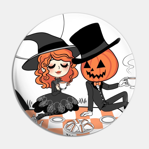 Spooky Tea Party Pin by KatIvyArt