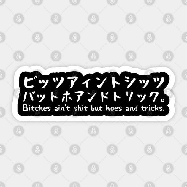 Bitch Ain T Shit But Hoes And Tricks In Japanese Katakana And English White ビッツアィントシッツバットホアンドトリック 白 Bitch Aint Shit Sticker Teepublic