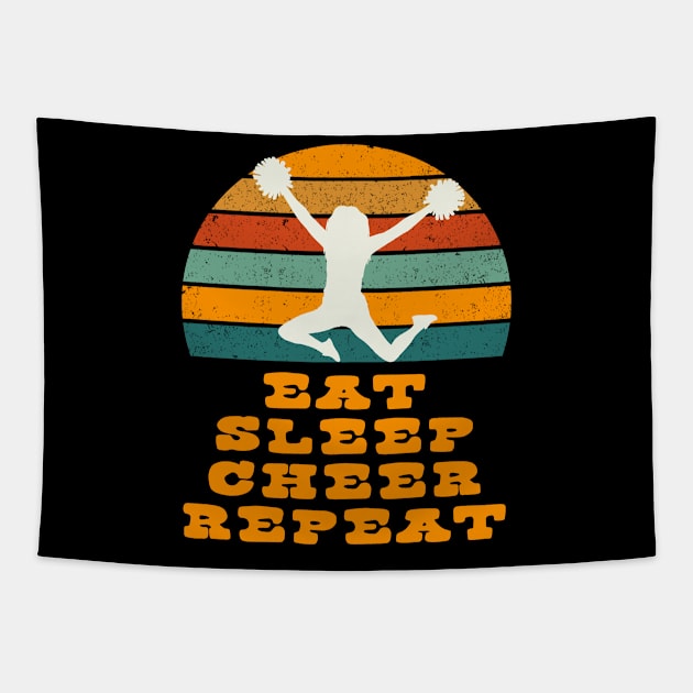 Eat Sleep Cheer Repeat with Vintage Sunset Tapestry by tropicalteesshop