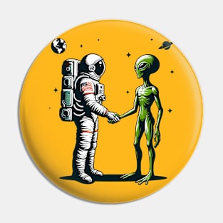 Astronaut and alien shaking hands Pin