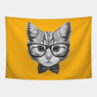 Cat with glasses and bow tie Tapestry