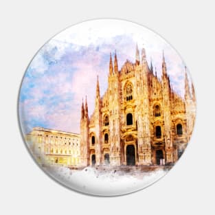 Piazza del Duomo, Milan Italia Watercolor Art City Landscape Pin