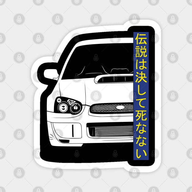 Impreza WRX STI Rallye JDM Tuning Car 90s "Legends never die" Magnet by Automotive Apparel & Accessoires