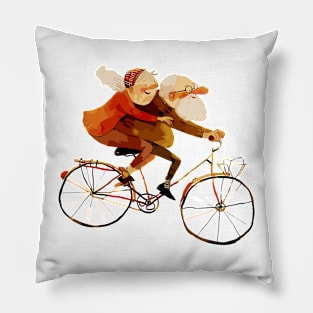 Old Couple Bicycling Pillow