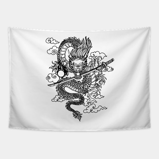 Black and White Chinese Dragon Tapestry by AbundanceSeed
