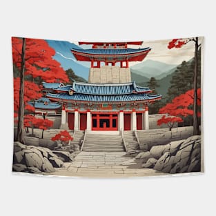 Haiensa Temple South Korea Travel Tourism Retro Vintage Tapestry