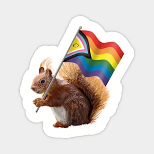 Red Squirrel with Pride Flag Magnet
