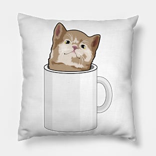 Cat with Coffee mug Pillow