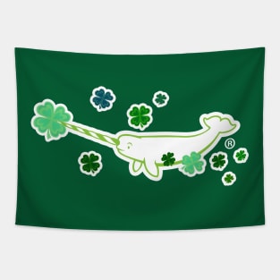 Peppermint Narwhal with Shamrocks Tapestry