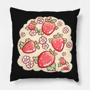 Strawberries and Blossoms - Cream Pillow