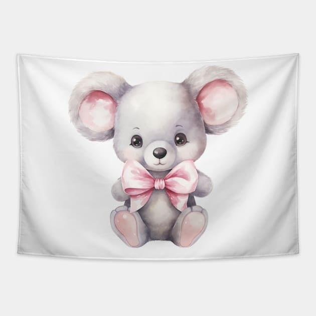 Koala Wearing Bow Tapestry by Chromatic Fusion Studio