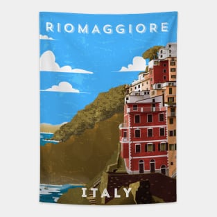 Riomaggiore, Italy. Retro travel minimalist poster Tapestry