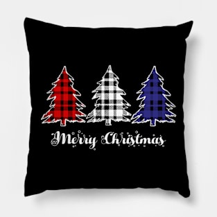 Merry Christmas Trees Red White Blue Plaid Xmas Gift Pillow