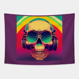 Retro Jams Skull With Headphones Tapestry