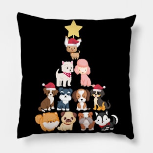 Cute Dogs Christmas Tree Santa Claus Merry Christmas Gift Pillow