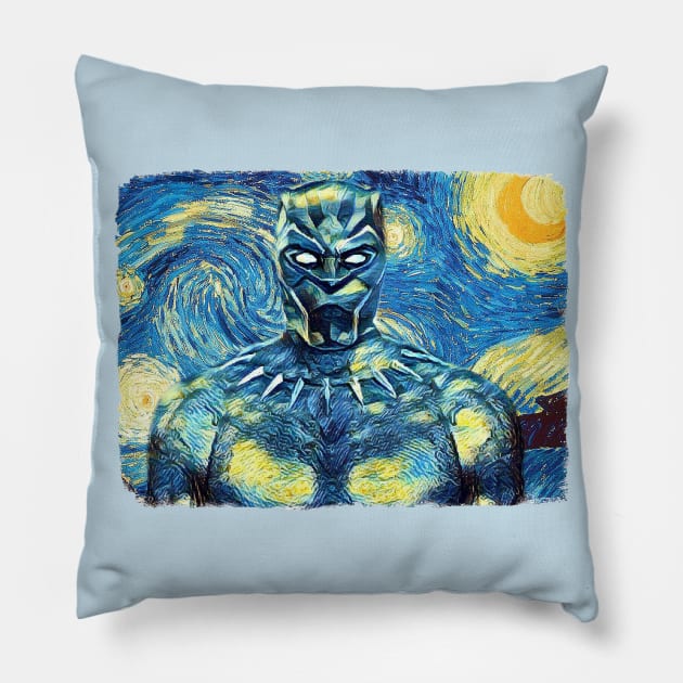 Black Panther Van Gogh Style Pillow by todos