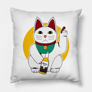 chinese cat on chill with beer and cigar Pillow