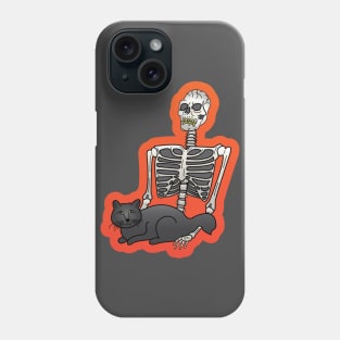 Black Cat with Plastic Skeleton Phone Case