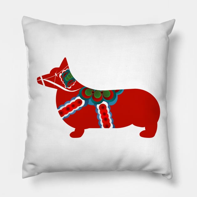 Dala Corgi - Swedish Dala Horse Pillow by ztrnorge