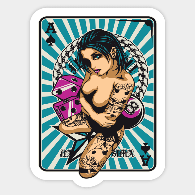 Sexy Girl with Playing Cards for Adults - Sexy Girls - Sticker