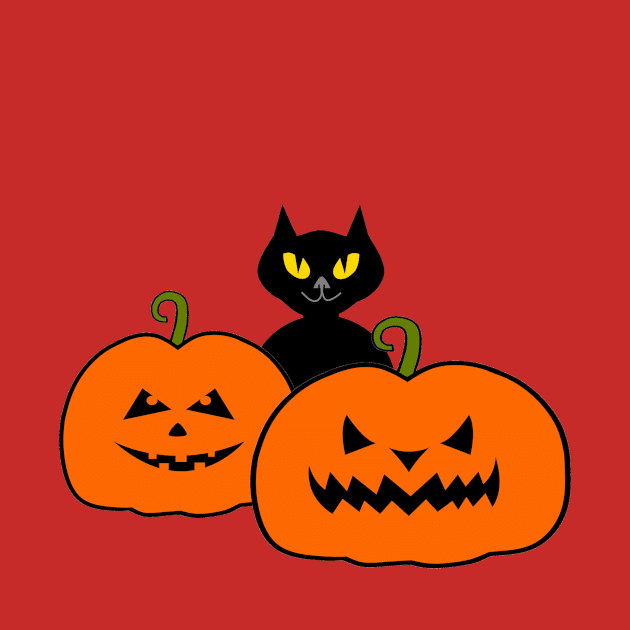 Halloween Scary  Black Cat Pumpkins by SartorisArt1