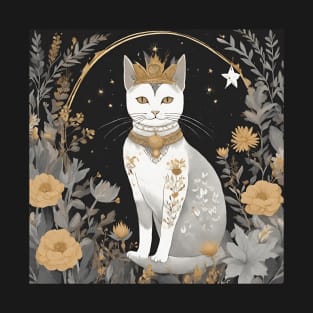 Royal Feline - Cat with Crown and Flowers T-Shirt