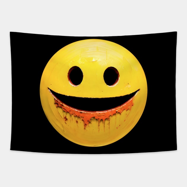 Retro Metal Hungry Smiley Face 01 Tapestry by CGI Studios