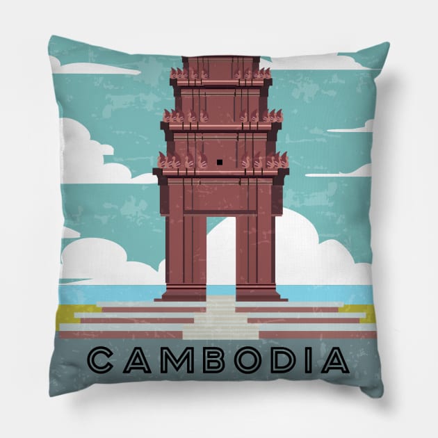 Phnom penh, Cambodia. Retro travel poster Pillow by GreekTavern