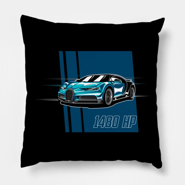 Bugatti Chiron Blue Pillow by aredie19