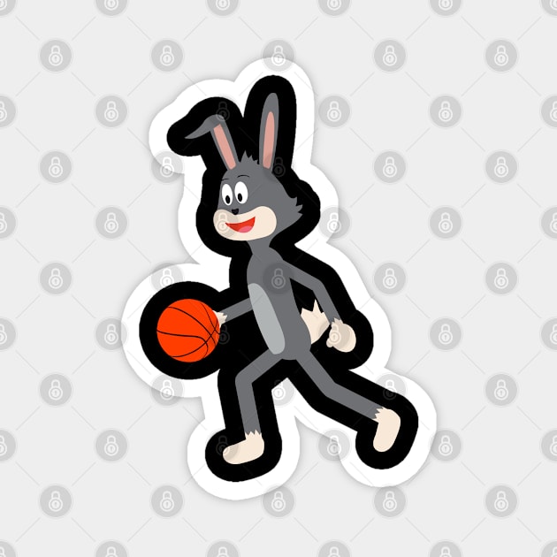 Cartoon Rabbit Basketball Dribble Magnet by HappyGiftArt