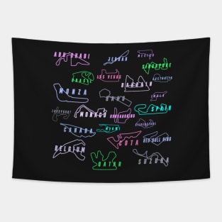 Neon Racing Track Outlines- Formula One Tapestry