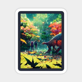 Wild Dinosaur in Fall Season Autumn Leaves of Jungle Enjoying Fall Vibes Magnet