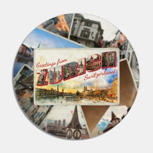 Greetings from Zurich in Switzerland Vintage style retro souvenir Pin