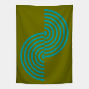 groovy minimalist pattern: aqua waves on olive Tapestry