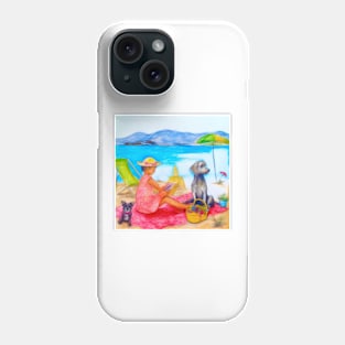 Girl and dogs on the beach, pencil drawing Phone Case