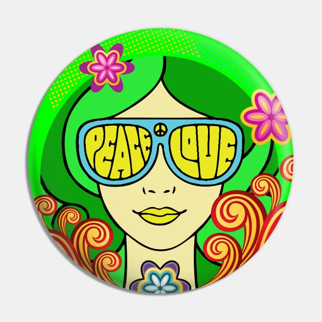 Peace And Love - Hippie Chick Pin by EverGreene