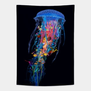 El;ectric Blue Jellyfish Tapestry