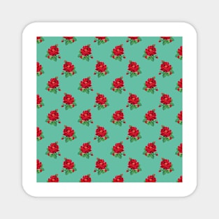 Red vintage roses on aqua Magnet