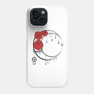 Light Moon With Black Lines Red Roses Tattoo Phone Case