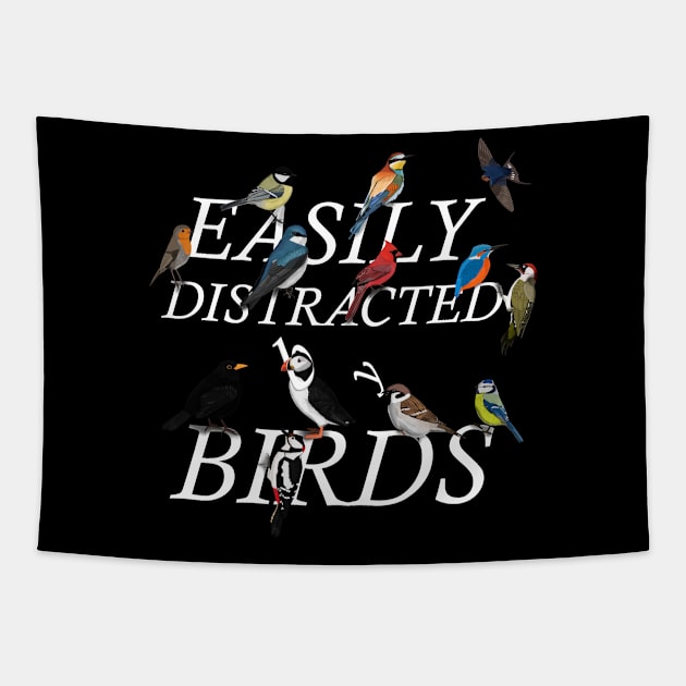 Easily Distracted by Birds Illustration Tapestry by jzbirds