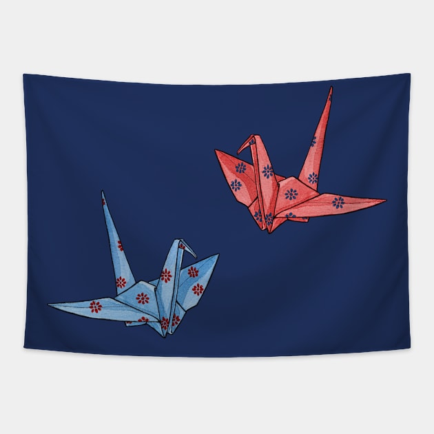 Folded Happiness Paper Cranes Tapestry by Mr Jiyn