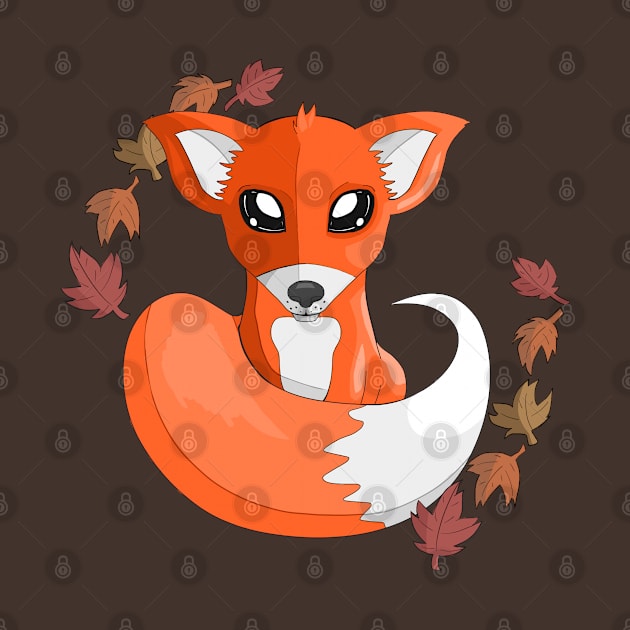 The Red Fox with Fall Leaves by Amused Artists