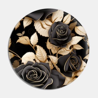 Black Roses with golden leaves, inticate detaled pattern, classic vintage design Pin